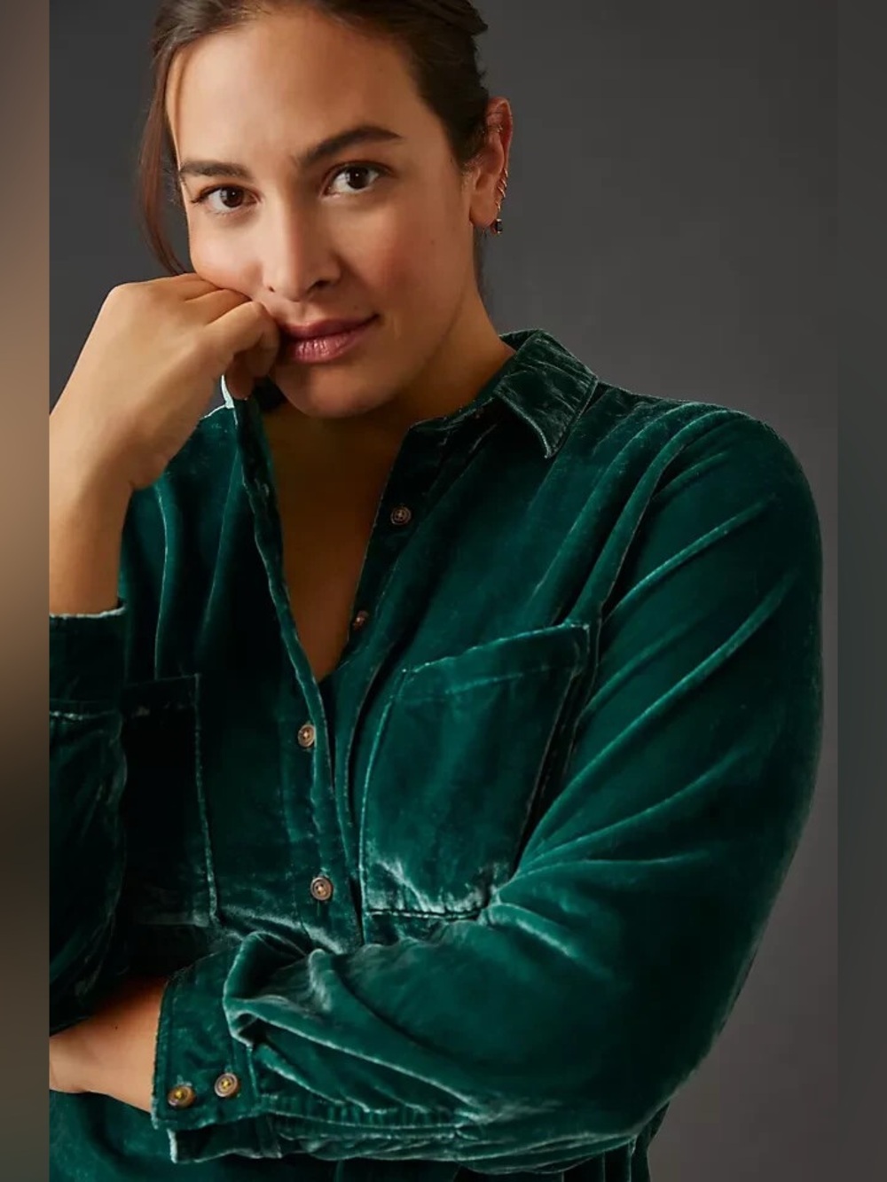 NWT - Pilcro Relaxed Velvet Buttondown Shirt in Hadley Green - Size 3X - Picture 3 of 9